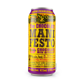 Lata de cerveza Imperial Stout Flying Monkeys Chocolate Manifesto con arte psicodélico, cerveza artesanal canadiense con triple chocolate, 10% ABV